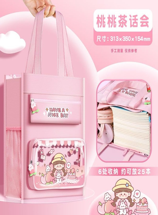 سامڤاردهان حقيبة تخزين معلقة لطيفة من سامفاردان للأطفال - حقيبة تخزين متعددة الجيوب للألعاب والكتب والقرطاسية، حقيبة حمل من القماش، حقيبة سفر بحزام مقبض وقفل بسحاب (وردي) - Image 3